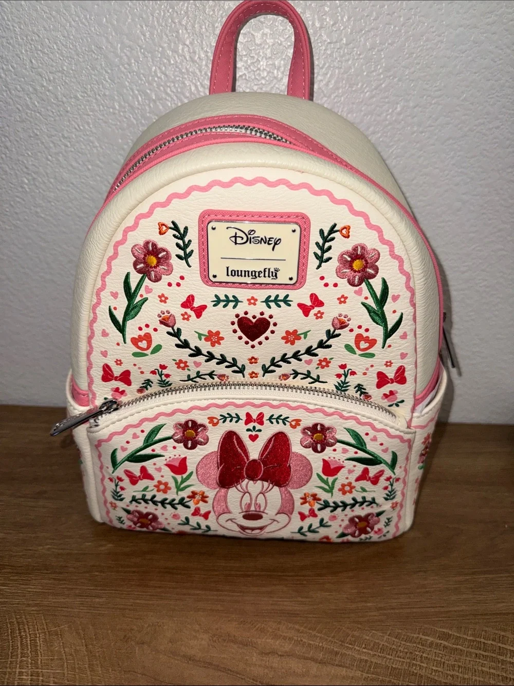 Loungefly Cream & Pink Minnie Mouse Floral Mini Backpack